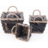 S/3 SQUARE WILLOW AND WOOD CHIP HANDLE BASKET