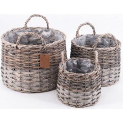 S/3 ROUND WIILOW + WOOD...