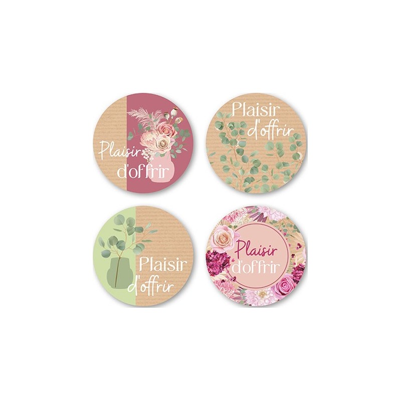 ETIQUETTES PLAISIR D'OFFRIR 4 MOTIFS D40MM BOITE DE 500