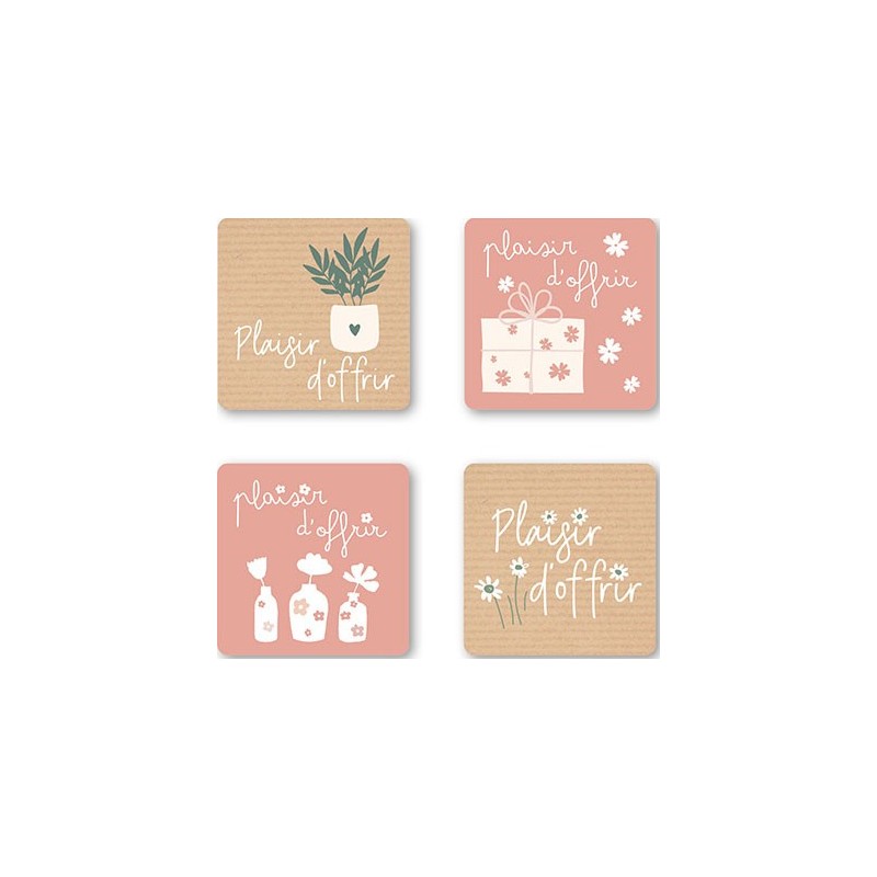 ETIQUETTES PLAISIR D'OFFRIR 4 MOTIFS D35MM BOITE DE 500