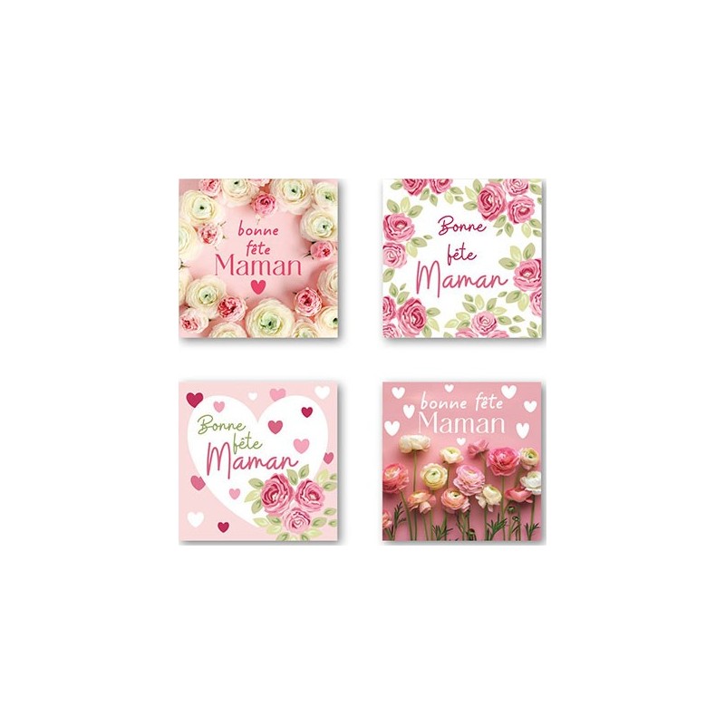 ETIQUETTES BONNE FETE MAMAN 4 MOTIFS D35MM BOITE DE 500