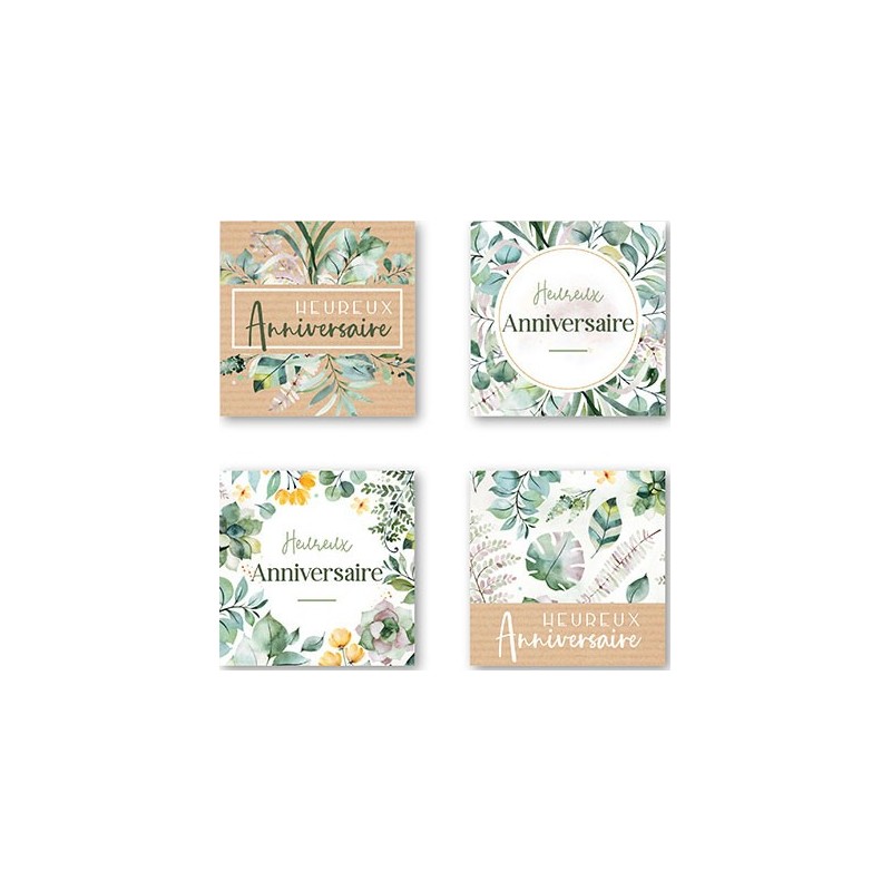ETIQUETTES JOYEUX ANNIVERSAIRE 4 MOTIFS D35MM BOITE DE 500