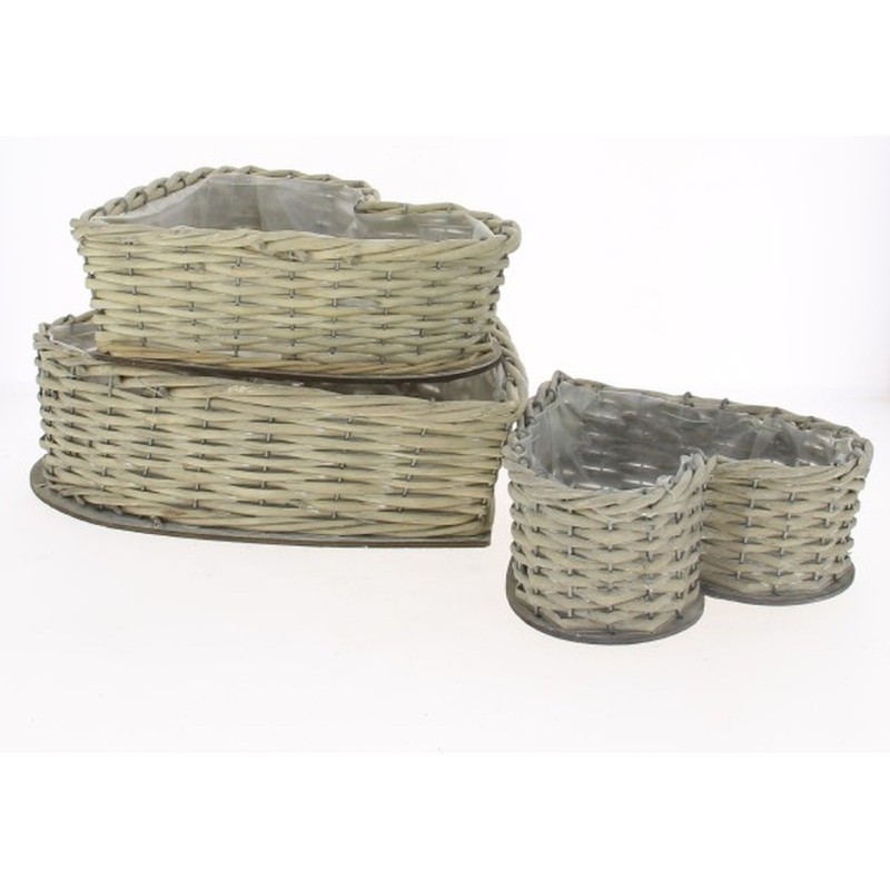 VANNERIE C0EUR S/3 GRIS L:33X34X34 M:26X27X27 S:20X21X21CM