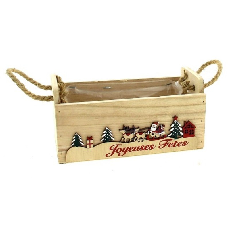 JARDINIERE BOIS JOYEUSES FETES NATUREL 20*10 H8CM