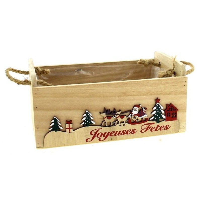 JARDINIERE BOIS JOYEUSES FETES NATUREL 25.5*15 H10CM