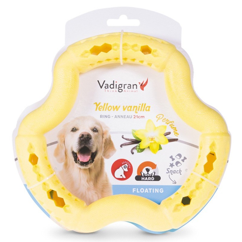 JOUET CHIEN TPR ANNEAU YELLOW VANILLE 21CM* VADI