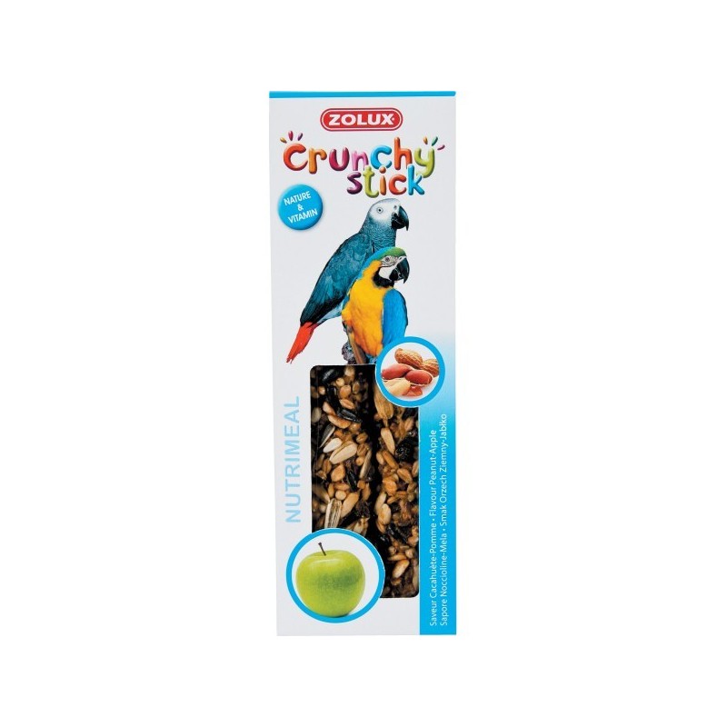 CRUNCHY STICK PERROQUETS POMME/CACAHU 115GR*** Zolux