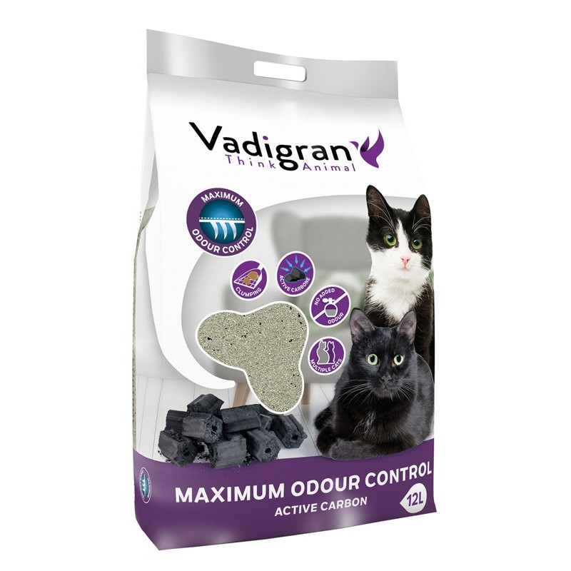 LITIERE bentonite MAXIMUM CHARBON ACTIV 12KG VADI