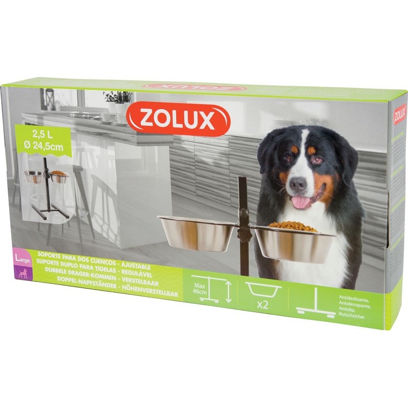 SUPPORT L REGLABLE+GAMELLE 2x2,75L* zolux