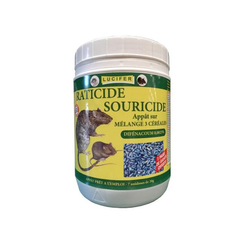 RATICIDE SOURICIDE 3 CEREALES DIFENACOUM 0,0025% 140GR