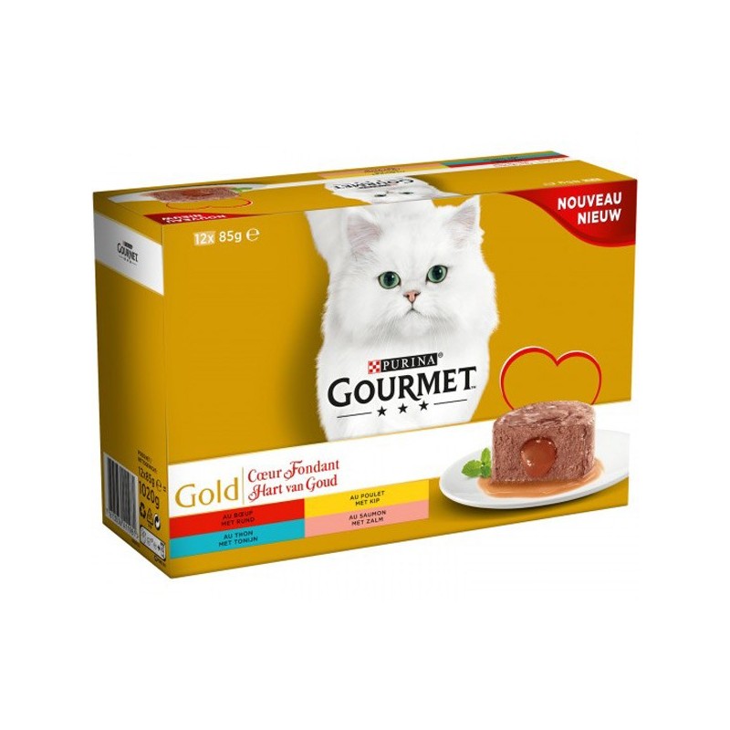 !!!!!!! 12 BOITE GOURMET Cœur Fondant : Bœuf, Poulet, Thon, Saumon (ctn de 8 pcs)