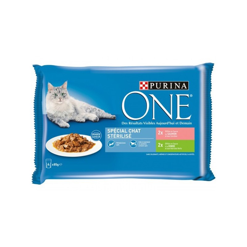 POCHON ONE STERILISE EFFILE EN SAUCE /4 : 2 SAUMON + 2 DINDE