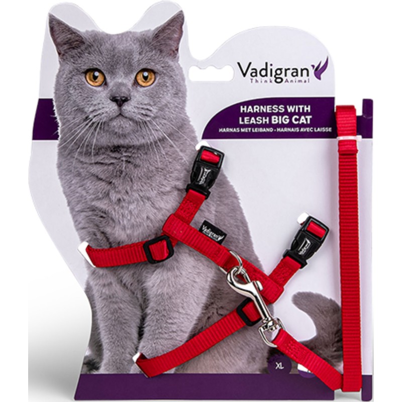 HARNAIS+LAISSE GRAND CHAT ROUGE 34-57CM+120CM** VADI