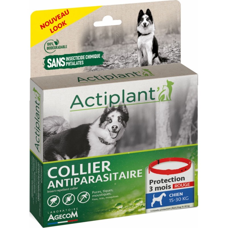 COLLIER ANTIPARASITAIRE CHIEN ROUGE 60CM** AGECOM