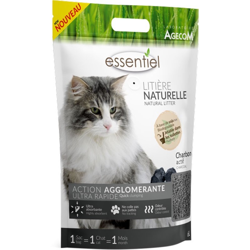 ESSENTIEL LITIERE CHAT CHARBON ACTIF 6L** AGECOM