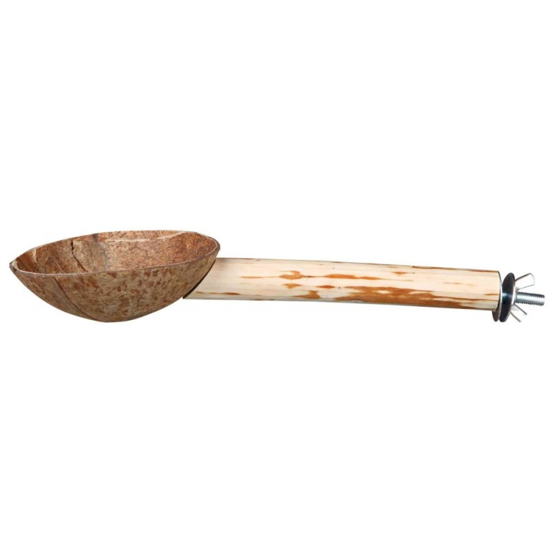Perchoir avec gamelle, en noix de coco/bois, 25 cm/ø 18 mm