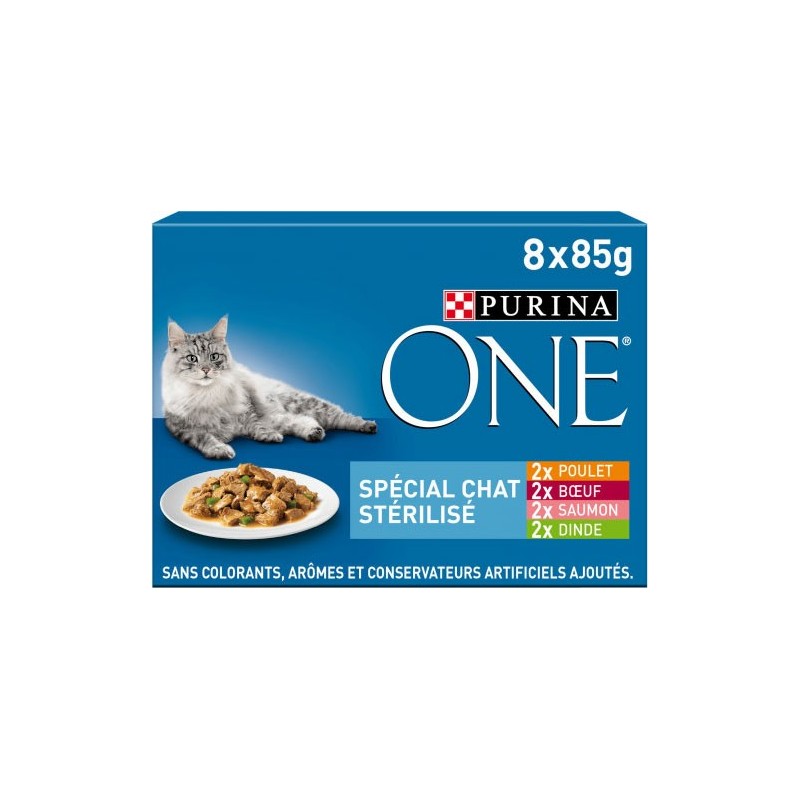 POCHON ONE STERILISED poulet-boeuf-saumon-dinde (8X85gr)**12454096  ctn de 6pcs