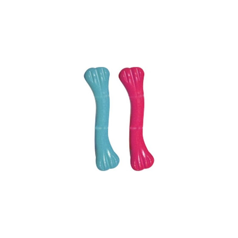 !!!!!!!!   JOUET CHIEN : OS CAOUTCHOUC BLEU OU ROSE 21 CM