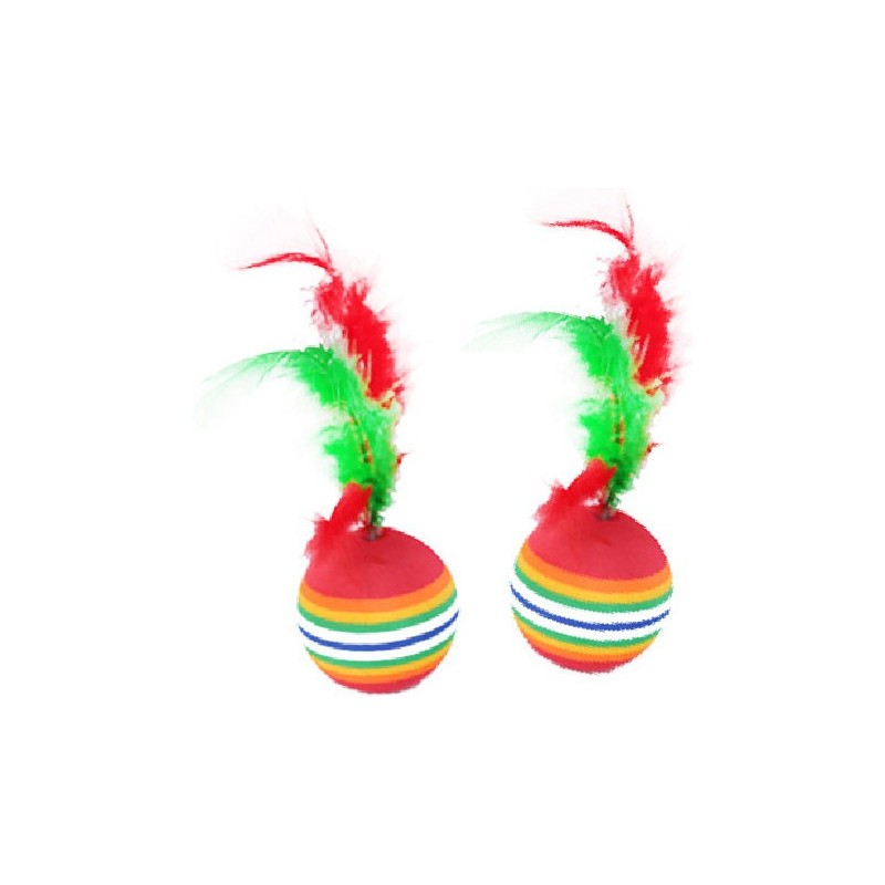 JOUET CHAT LOT DE 2 BALLES ARC EN CIEL 