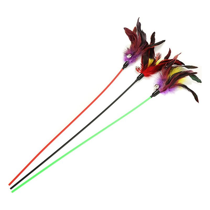 JOUET CHAT PLUMEAU AVEC GRELOT 3 COULEURS